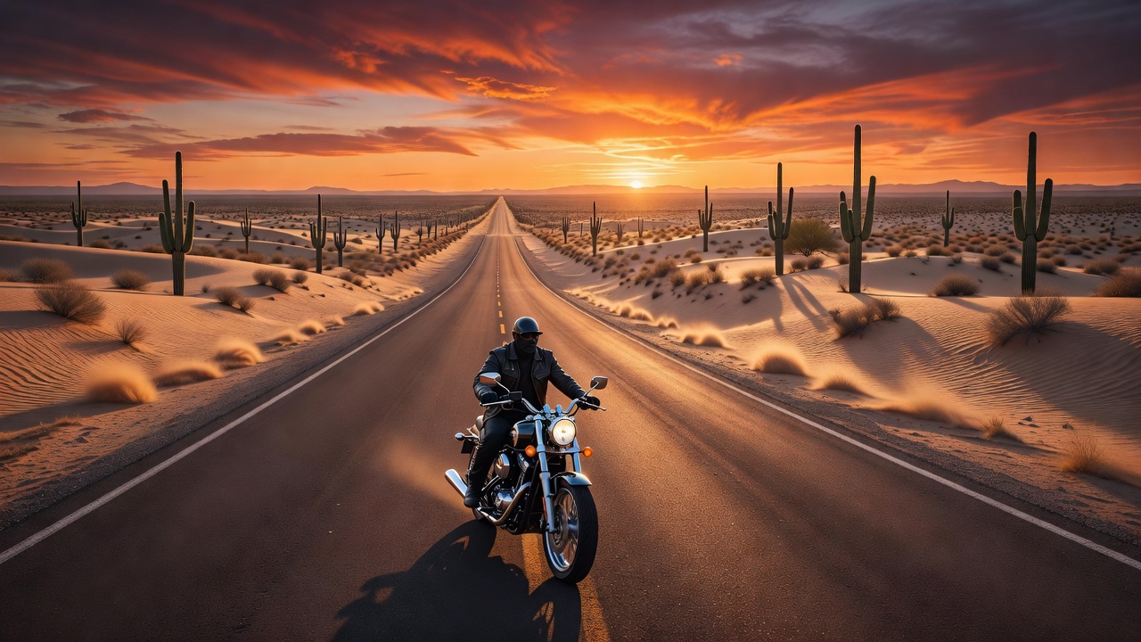 Scenic desert highway sunset ride
